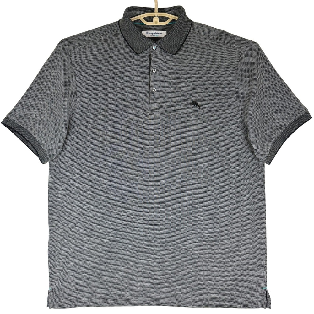 Tommy Bahama Polo Shirt Mens L Gray Tencel Modal Coolmax Marlin Logo